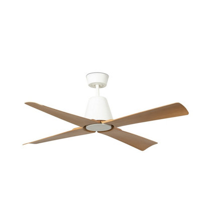 Luminosa Typhoon Medium 3000K Led White, Wood IP44 DC Ceiling Fan 6 Speed