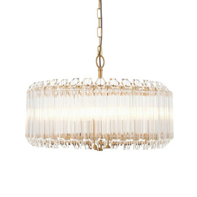 Luminosa Valentina Pendant Ceiling Light Brushed Aged Brass Plate & Clear Glass 5x E14