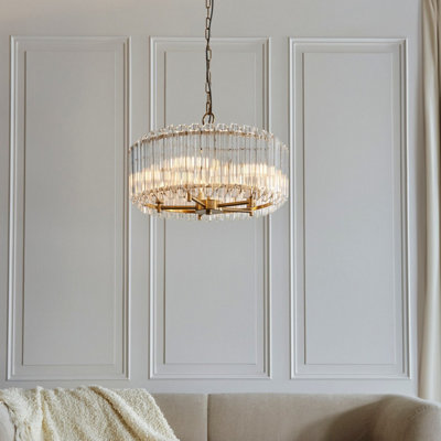 Luminosa Valentina Pendant Ceiling Light Brushed Aged Brass Plate & Clear Glass 5x E14