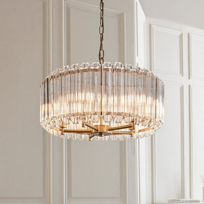 Luminosa Valentina Pendant Ceiling Light Brushed Aged Brass Plate & Clear Glass 5x E14