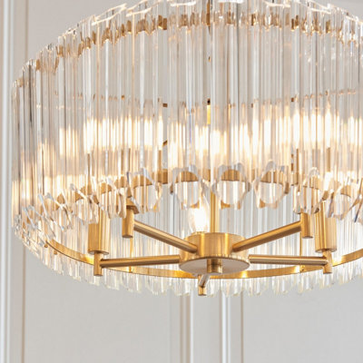 Luminosa Valentina Pendant Ceiling Light Brushed Aged Brass Plate & Clear Glass 5x E14