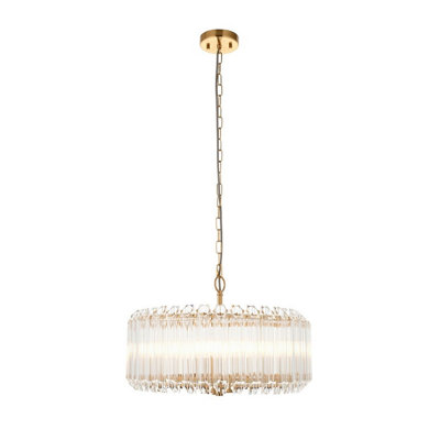 Luminosa Valentina Pendant Ceiling Light Brushed Aged Brass Plate & Clear Glass 5x E14
