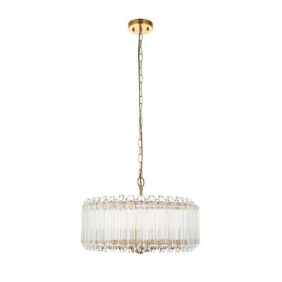 Luminosa Valentina Pendant Ceiling Light Brushed Aged Brass Plate & Clear Glass 5x E14