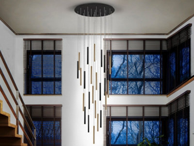 Luminosa Varas Cluster Drop Ultra Slim 14 Light Suspension 3 Meter Max Hanging Light, Gold & Matt Black