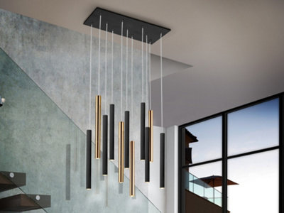 Luminosa Varas Pendant Light Cluster Drop, Glossy Gold, Matt Black