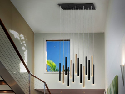 Luminosa Varas Ultra Slim 14 Light Suspension Hanging Light, Gold & Matt Black, Maximum Height 3 meters - UK Stock