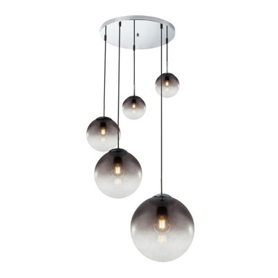 Luminosa Varus Cluster Pendant Ceiling Light Chrome Glass Shade 3x E27