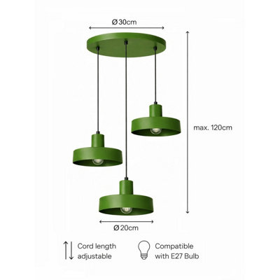 Luminosa Velyo Cluster Pendant Ceiling Light Green 3x E27