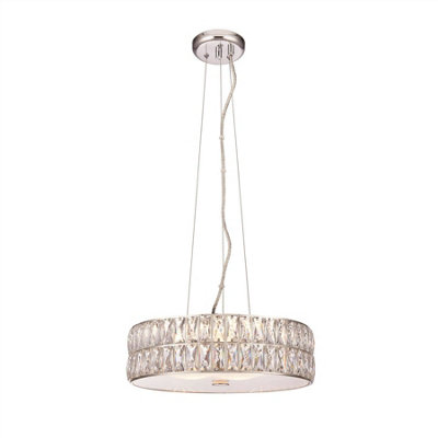 Luminosa Verina LED 5 Light Cylindrical Pendant Chrome, Crystal Glass Detail