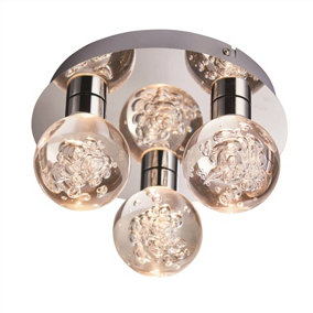 Luminosa Versa LED 3 Light Bathroom Flush Chrome, Acrylic Bubble Effect IP44