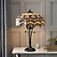 Luminosa Vesta 2 Light Medium Table Lamp Dark Bronze, Tiffany Glass, E27