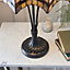 Luminosa Vesta 2 Light Medium Table Lamp Dark Bronze, Tiffany Glass, E27