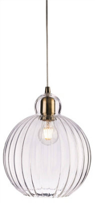 Luminosa Victory 1 Light Globe Ceiling Pendant Antique Brass, Clear Glass, E27