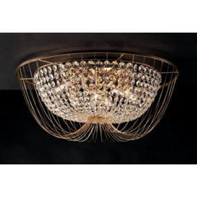 Luminosa Vienna Crystal K9 Flush Ceiling Light, Gold, E14
