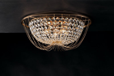 Luminosa Vienna Crystal K9 Flush Ceiling Light, Gold, E14