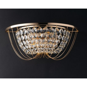 Luminosa Vienna Crystal K9 Flush Wall Light, Gold, E14