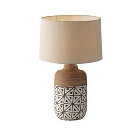 Luminosa Vietri Ceramic Table Lamp With Fabric Shade, Brown, Ivory, Beige, E27