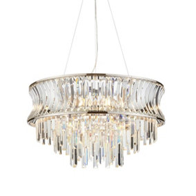 Luminosa Vittoria Pendant Ceiling Light Bright Nickel Plate, Crystal And Clear Glass