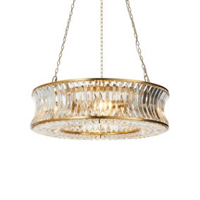 Luminosa Vittoria Pendant Ceiling Light Warm Brass Plate, Crystal And Clear Glass