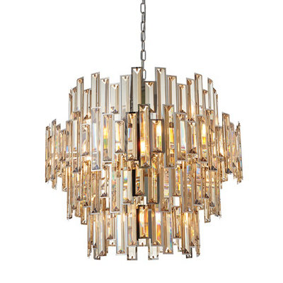 Luminosa Viviana Pendant Chrome Effect Plate & Champagne Crystal (K9) Drops 15 Light Dimmable IP20 - E14
