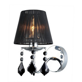 Luminosa Wall Lamp Chrome, Black 1 Light  with Black Fabric Shade, E14