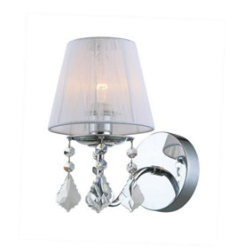 Luminosa Wall Lamp Chrome, White 1 Light  with White, Fabric Shade, E14