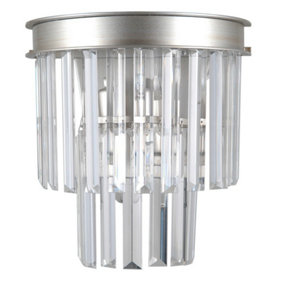 Luminosa Wall Lamp Silver 2 Light  with Crystal Glass Shade, E14