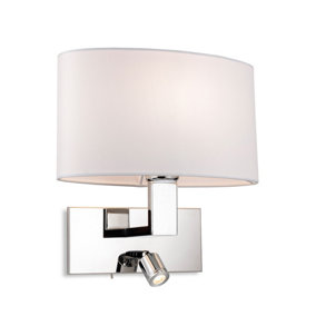 Luminosa Webster Wall Lamp with Adjustable Switched Reading Light Chrome with Oval Cream Shade
