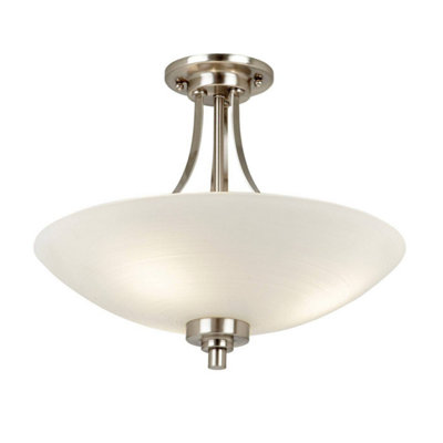 Luminosa Welles 3 Light Flush Ceiling Light White, Satin Chrome, E27