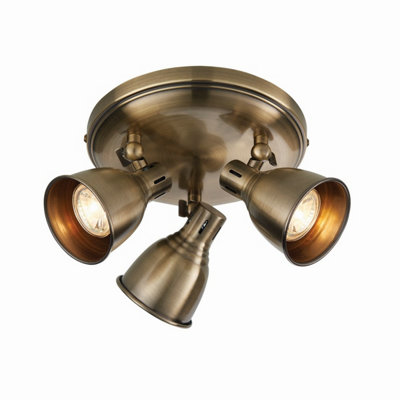 Luminosa Westbury LED 3 Light Spotlight Antique Brass Plate, GU10