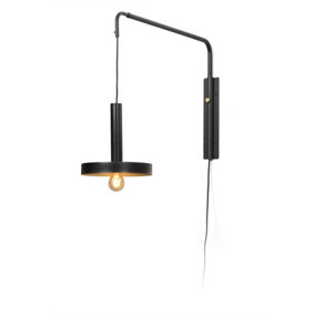 Luminosa Whizz Wall Light Extendable Black, Satin Gold 1x E27