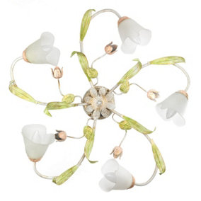 Luminosa Wilma 5 Light Flower Multi Arm Semi Flush Ceiling Lamp, Glass Shades