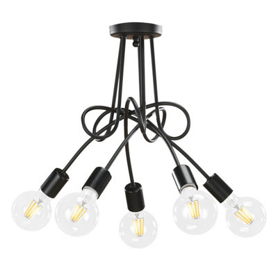 Luminosa Wire 5 Light Multi Arm Semi Flush Ceiling Lamp, Black