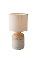 Luminosa Woody Ceramic Table Lamp With Fabric Shade, Natural Wood Sand, E27