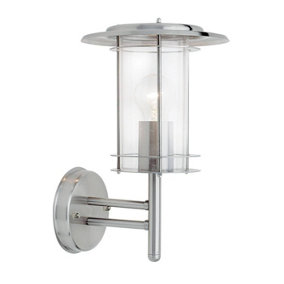 Luminosa York 1 Light Outdoor Wall Lantern Polished Stainless Steel, Clear Polycarbonate IP44, E27