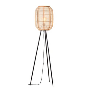 Luminosa Zaire Complete Floor Lamp, Natural Linen, Natural Bamboo, Matt Black