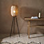 Luminosa Zaire Complete Floor Lamp, Natural Linen, Natural Bamboo, Matt Black