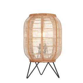 Luminosa Zaire Complete Table Lamp, Natural Linen, Natural Bamboo, Matt Black