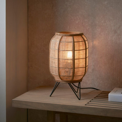Luminosa Zaire Complete Table Lamp, Natural Linen, Natural Bamboo, Matt Black