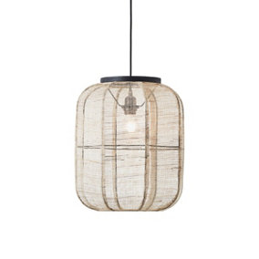 Luminosa Zaire Single Pendant Ceiling Lamp, Natural Linen, Matt Black