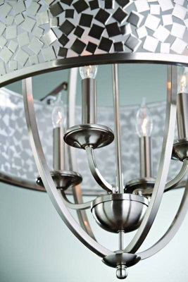 Luminosa Zara 4 Light Multi Arm Ceiling Chandelier Pendant Light Brushed Steel with Silver Fabric, E14