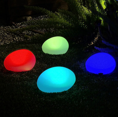 LumiRox 4 Pack LED Solar Glowing Stones Garden Decor 16 Colours Remote ...