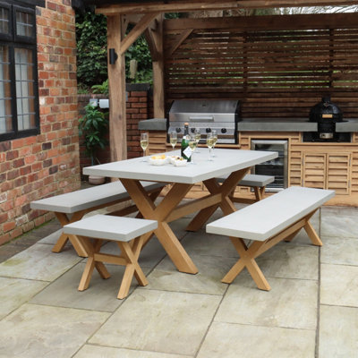 LUNA 180x90cm Rectangular Concrete table and Bench Set