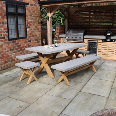 LUNA 180x90cm Rectangular Concrete table and Bench Set