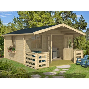 Luna 2-Log Cabin, Wooden Garden Room, Timber Summerhouse, Home Office - L403.8 x W530 x H245.1 cm