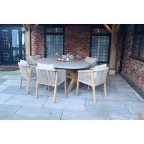 LUNA 200x145cm Ellipse concrete table  with 6 Roma Dining Chairs
