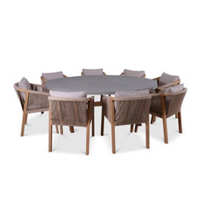 LUNA 200x145cm Ellipse concrete table with 8 Roma Dining Chairs