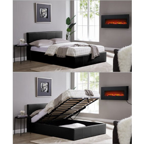 LUNA 4FT Small Double Ottoman Storage Bed in Black Faux Leather