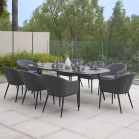 Luna 8 Seat Outdoor Fabric Oval Dining Set in Grey