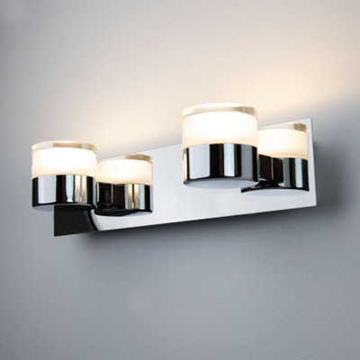 Luna Bathroom IP44 Wall Light Polished Chrome Silver White Frosted Glass Shade Diffuser Double 2x 6W Integrated LED Adjustable